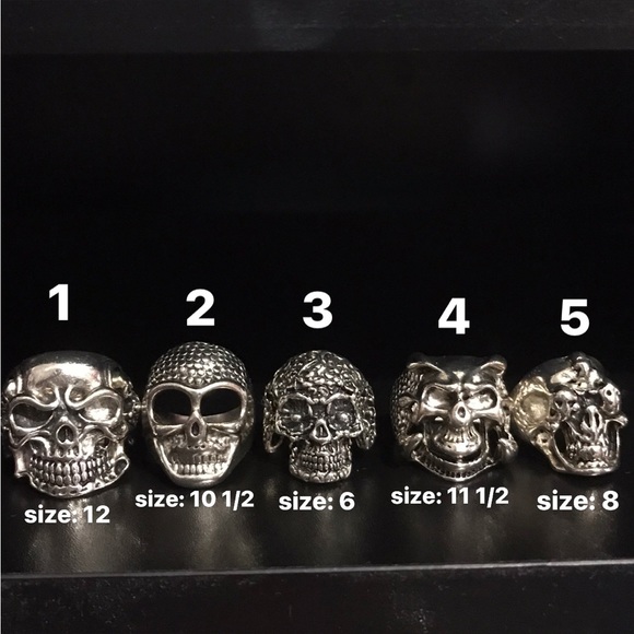 1pc Skull Antique Silver Biker Unisex Rings (9 different designs) - Picture 2 of 5